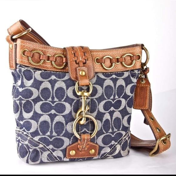 Coach Denim Blue Jean Duffel Dempsey Leather Shoulder Bucket Bag #10405 - Picture 1 of 13